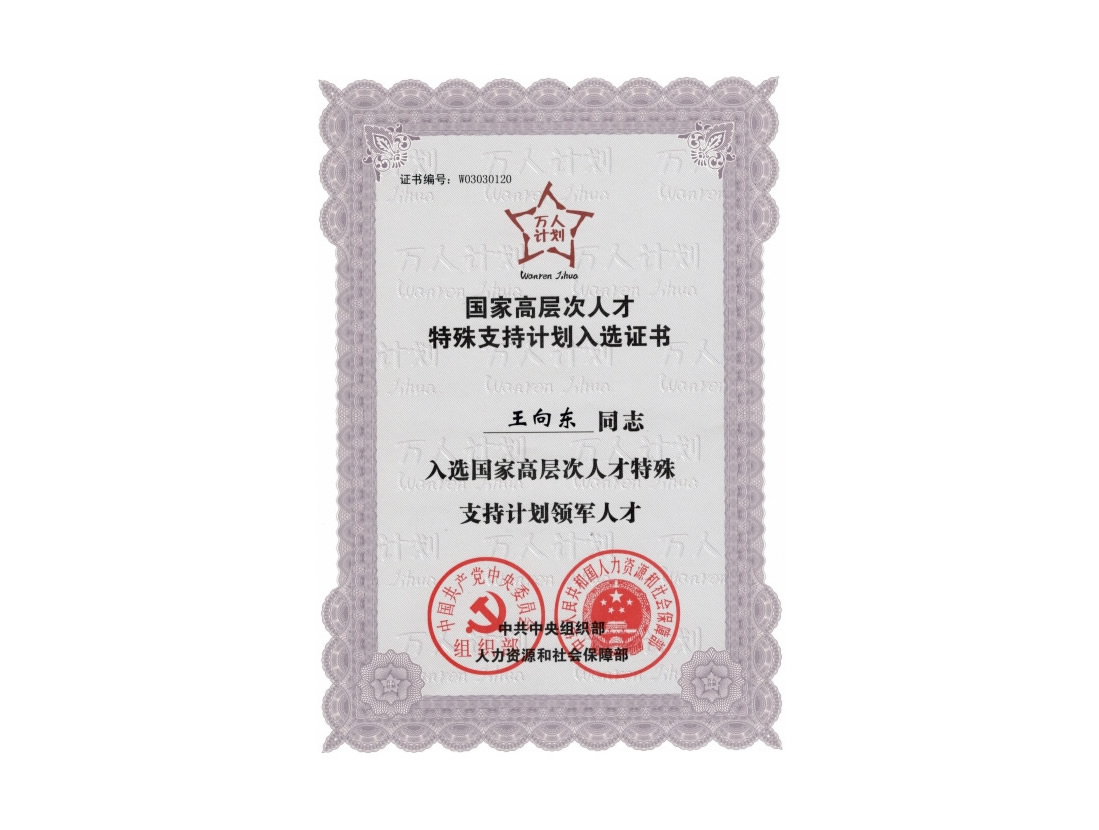 王向东万人计划证书